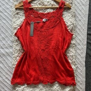 Joseph A. Red Crochet Detail Tank Top